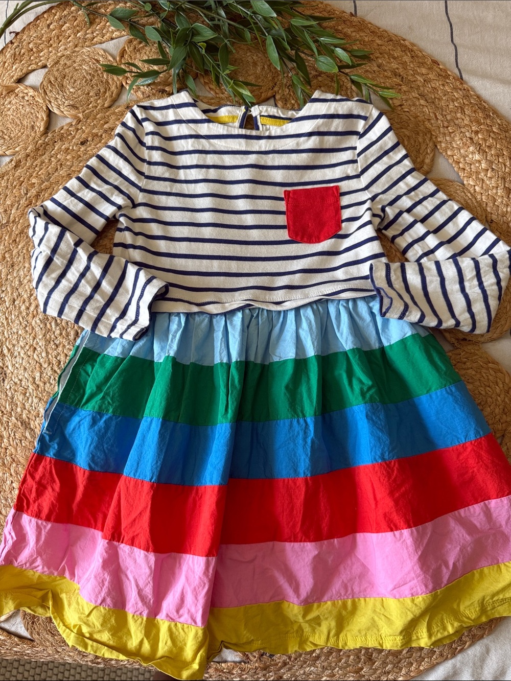 Mini Boden Striped Rainbow Skirt Hopscotch Knee Length Dress. Size 5-6